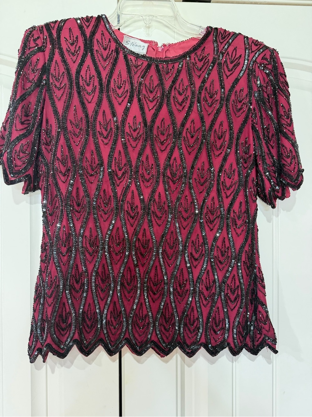 Stenay Beaded Magenta Short Sleeve Evening Blouse